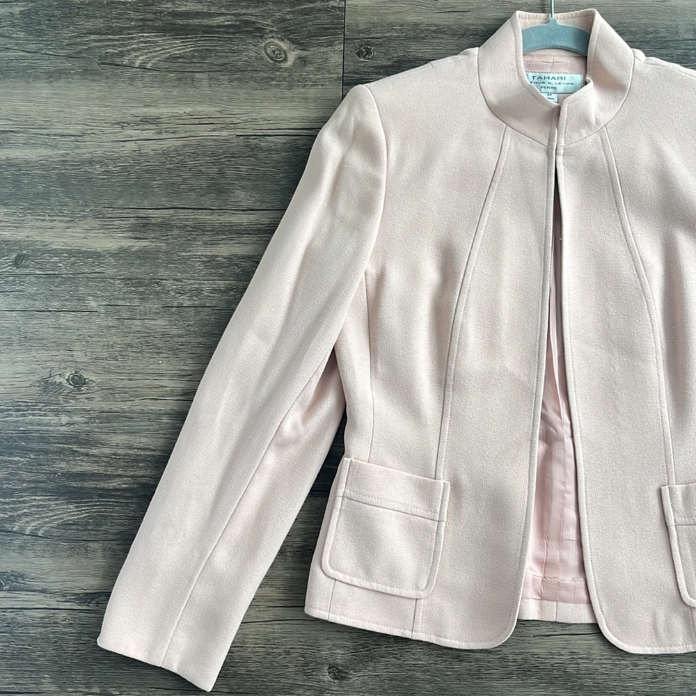 Tahari ASL Blush Pink Petite Blazer Size 4P Like New — Quiet Luxury Minimalist - Picture 4 of 7